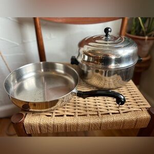 Vintage Farberware USA 10” Skillet & Dutch Oven Set w/ Dome Lid Stainless